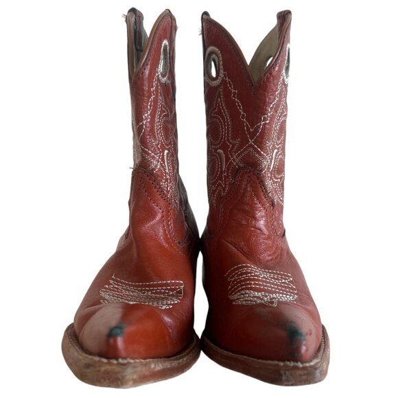 TWINSTONE BOOTS Embroidered Brown Leather Cowboy Boot Kids 17.5 US 2 Snip Toe - Picture 3 of 8